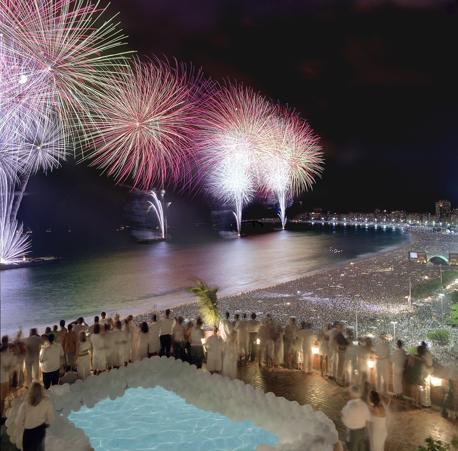 New Year fireworks display on Copacabana beach.